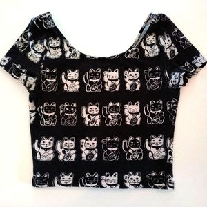 Adorable H&M Lucky Cat B&W Crop Top XS